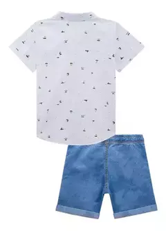 Conjunto de camisa tricoline com bermuda jeans - Tindolelê