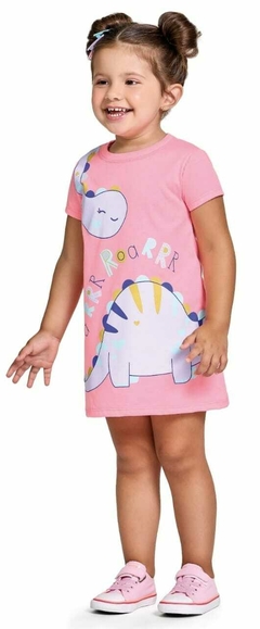 Vestido em malha dinossauro rosa