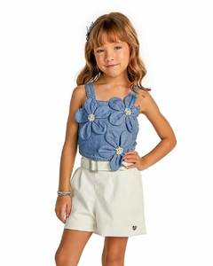 Conjunto short off white e cropped maxi flores na internet