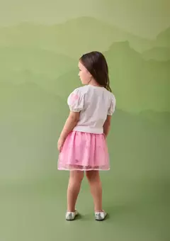 Conjunto de blusa e saia de tule com poá rosa com borboletas - loja online
