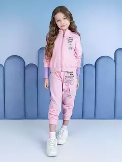 Conjunto de manga longa rosa estampado em lettering