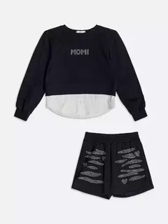 Conjunto de casaco de moletom com strass e shorts saia na internet