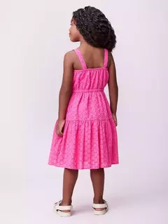 Vestido pink de laise com laço na internet