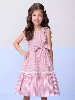 Vestido listrado de Alças e Babado - comprar online