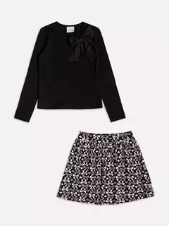 Conjunto de jacquard com laço e strass na internet