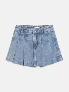 Short Saia Jeans com Pregas