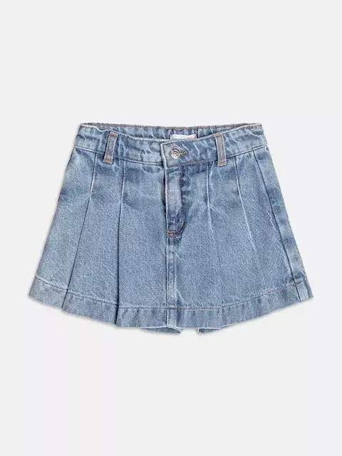 Short Saia Jeans com Pregas