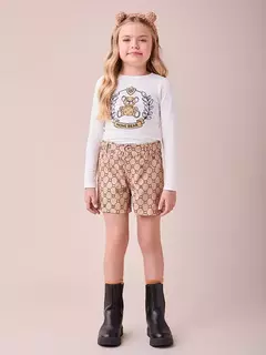 Conjunto bege de ursinho com strass - Tindolelê