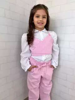 Conjunto 3 peças em alfaiataria com camisa e cropped