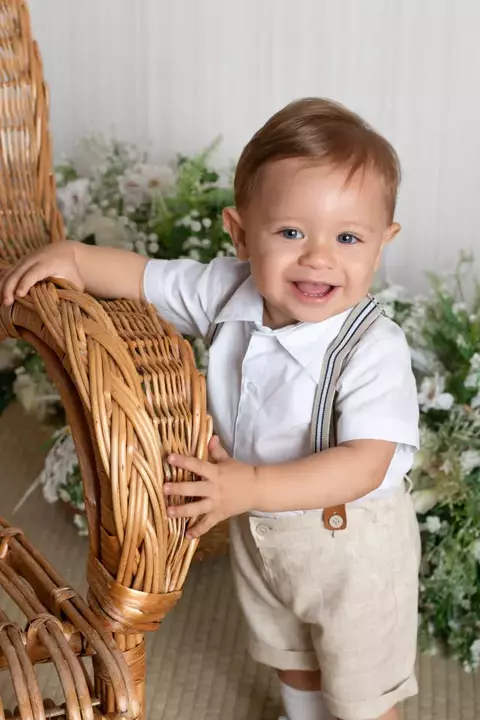 Conjunto curto linho com suspensório