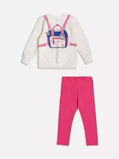 Conjunto casaco estampa de mochila com legging