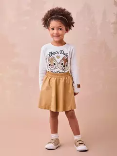 Conjunto de blusa manga longa e saia camel fake Llather Tico e Teco - Tindolelê