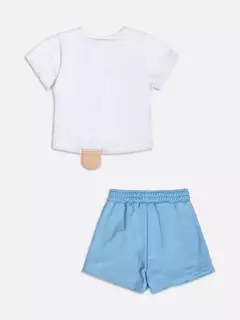 Conjunto azul de manga curta com estampa de ursinha na internet