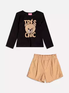 Conjunto bege de ursinho com strass - Tindolelê