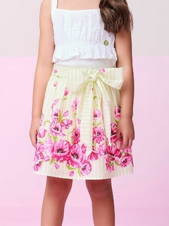 Conjunto Blusa de laise com babado e saia floral - Tindolelê