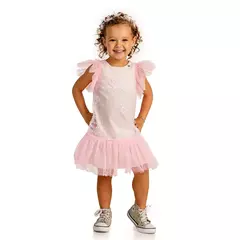 Vestido peplum paetê borboletas rosa