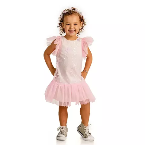 Vestido peplum paetê borboletas rosa