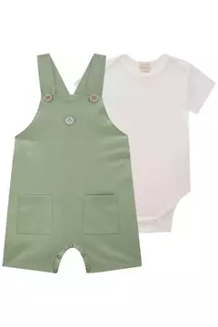 Conjunto de Body em Ribana 1x1 e Jardineira em Linho Santorine com Elastano - comprar online