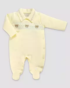 Saída de maternidade macacão longo bordado com manta malha tricot algodão - loja online