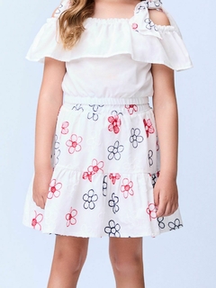 Conjunto off white com bordado floral - Tindolelê