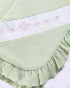 Saída de maternidade macacão longo bordado com manta malha tricot antialérgico algodão - Tindolelê
