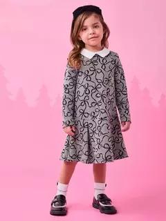 Vestido de manga longa jacquard laço na internet