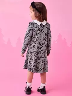 Vestido de manga longa jacquard laço - Tindolelê