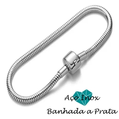 Pulseira P/ Berloques de Aço Inox Banhada a Prata - (Estilo Pandora)