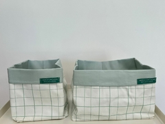 Cesto Quadrado P Estampa Grid com Verde - comprar online