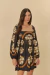 Vestido FARM Curto Estampado Flor Bordada