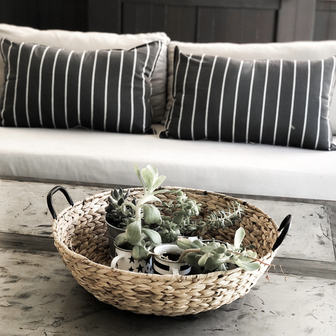 Almohadones de Tussor Rayado Tejido Gris y Off White