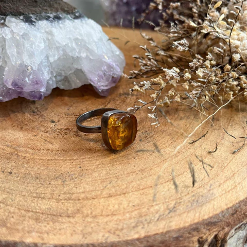 Anel Âmbar Prata 950 - Joias que Curam