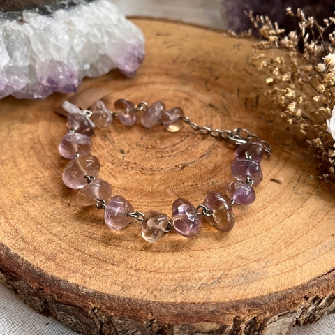Pulseira Ametista e Citrino Natural Rolada - prateada