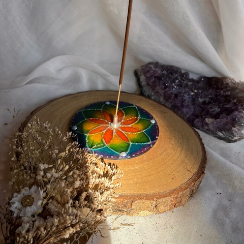 Incensário Redondo Vidro Mandalas pintadas à mão - variados