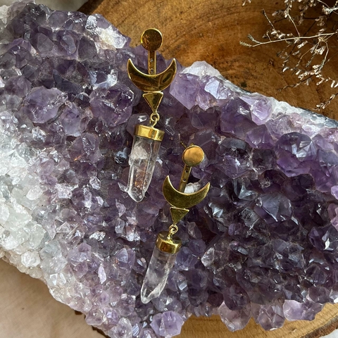 * Brinco Lua Cristal (gancho) - Yantra Jóias em Bronze