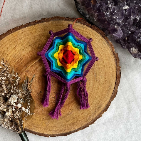 Mandala de Fios Chakras Mini 8cm - Oficina da Meg