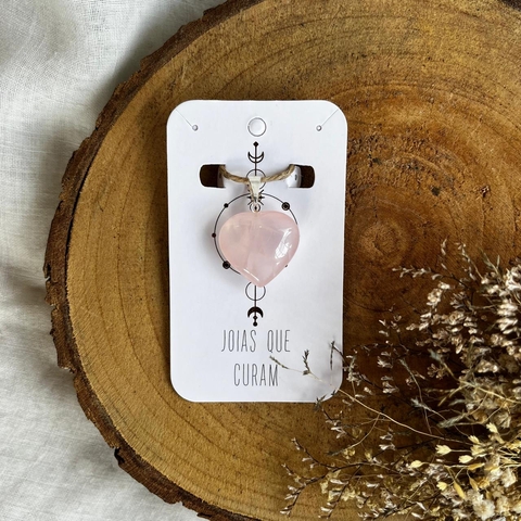 Pingente Quartzo Rosa Coração - Joias que Curam