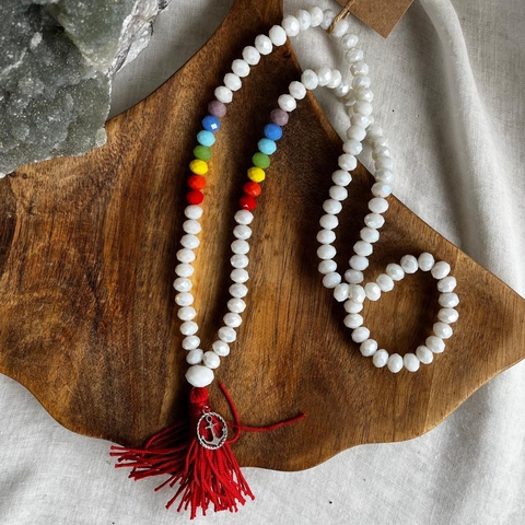 * Japamala Branco e Chakras Cristal de Vidro - Ananda Aromas