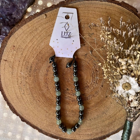* Pulseira de Contas de Hematita e Quartzo Verde - Luz Mengatto