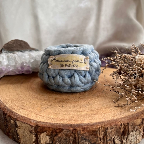 Cachepot Crochê Azul P - Artes em Família