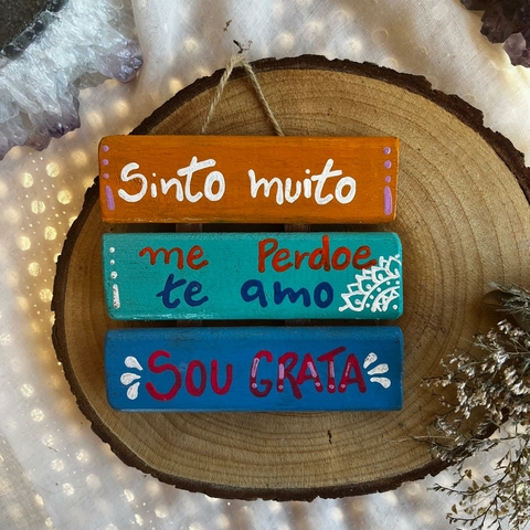 Placa Sinto muito, me perdoe (madeirinha colorida)