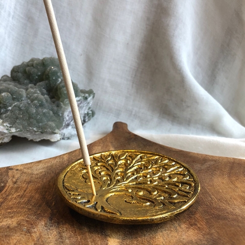 Incensário Redondo Metal Árvore da Vida Indiano (dourado)