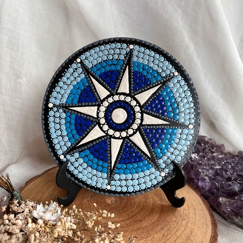 * Mandala Estrela 8 Pontas Azul 10cm - Amanda-la