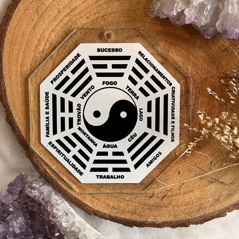 Baguá Sem Espelho adesivado branco Yin Yang 10cm