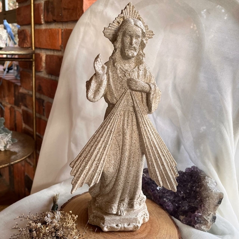 * Jesus Misericordioso de gesso pintura granito 30 cm - Misan Artesanato