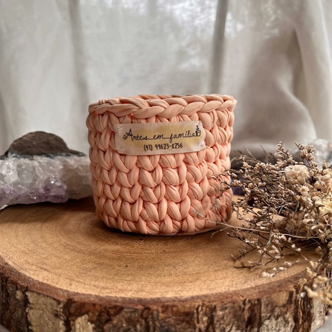 Cachepot Crochê Rosa M Baixo - Artes em Família