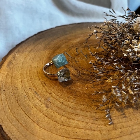 Anel Quartzo Verde e Transparente Duplo Metal - Joias que Curam