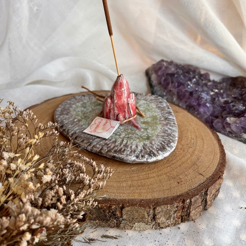 * Incensário Cerâmico Cristal Vermelho - Terapia Barro