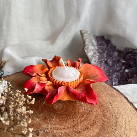 Porta Vela Castiçal Flor (cores) - Laranja