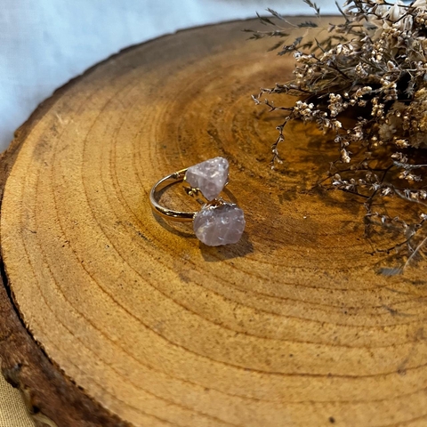 Anel Quartzo Rosa Duplo Metal - Joias que Curam